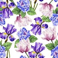 Watercolor seamless botanical pattern with spring flowers hand drawn design background vector