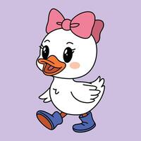 Cute Duck with Bow and Boots Illustration vector
