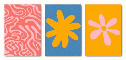 Groovy greeting card flyer set. Grain noise textured. vector