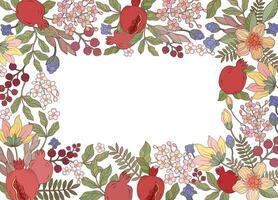 an elegant square frame adorned with Pomegranate Garnet leaf and flowers vector