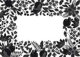 an elegant silhouette square frame adorned with Pomegranate Garnet leaf and flowers vector