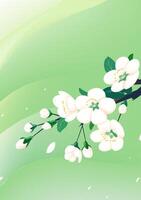 Spring vertical illustrations design peach blossoms on a green background vector