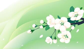 Spring horizontal illustrations design peach blossoms on a green background vector
