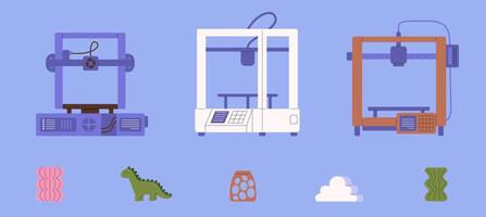 3D Printers with Printed Objects Illustration vector