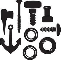 A set of unique hardware tools silhouette illustration featuring essential repair and construction tools vector