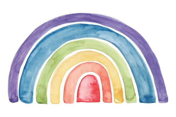 Colorful watercolor rainbow isolated on white background. Abstract brush stroke hand painted rainbow for wrapping paper, nursery, kids, print, cards and posters