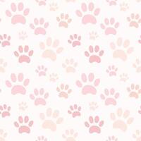 Pink Paw Print Seamless Pattern Drawn in Pencil or Crayon Style. Fun trendy crayon pattern with pet paw prints. Drawn manual on paper vector