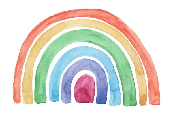 Vibrant watercolor rainbow isolated on white background. Abstract brush stroke hand painted rainbow for wrapping paper, nursery, kids, print, cards and posters