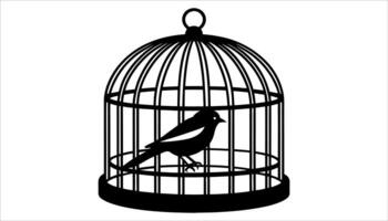 Vintage Birdcage with Bird Icon Art. vector