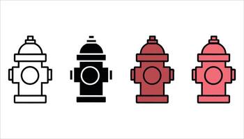 Fire Hydrant Icons Set - Black and Red Simple Line Art Design vector