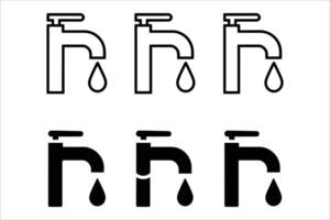 Water Tap with Dripping Drop - Black and White Faucet Design vector