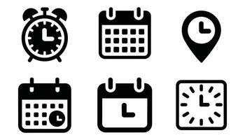 Clock and Calendar Set with Alarm, Watch, and Time Icon vector