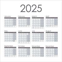 Calendar 2025 square. Week starts on Monday. Graphic design. vector