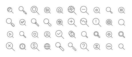 Magnifying Glass Thin Line Icon Set. Outline Signs for Graphic and Web Design, Apps, Adverts, Various Cards vector