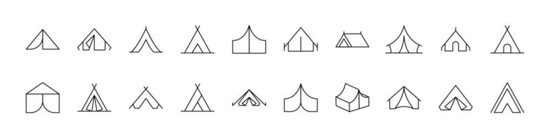 Tent Line Icon Set. Outline Signs for Graphic and Web Design, Apps, Adverts, Various Cards vector