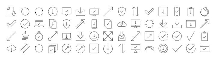 Round Arrow, Direction, Arrow Up, Arrow Down Thin Line Icon Set. Outline Signs for Graphic and Web Design, Apps, Adverts, Various Cards vector