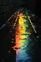 Rainy Night Rainbow Reflection Alleyway photo