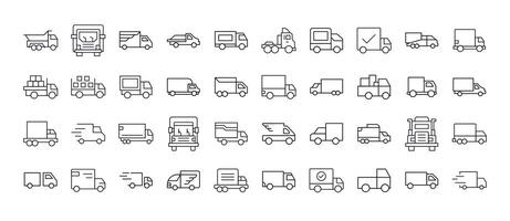 Van and Truck Modern Outline Style Icons for Design, Cards, Apps, Social Networks vector