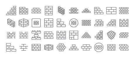 Brick Wall Modern Outline Style Icons for Design, Cards, Apps, Social Networks vector