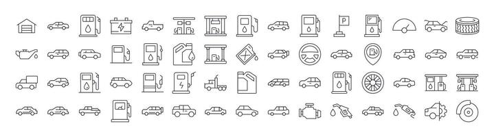Car, Gas Station, Road Line Icon Collection. Outline Signs for Graphic and Web Design, Apps, Adverts, Various Cards vector
