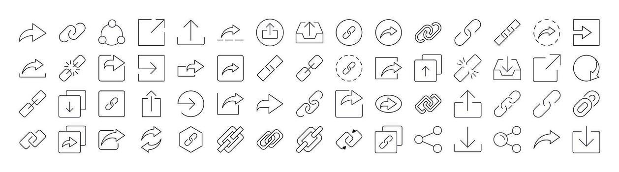 Share and Link Line Icon Set. Outline Signs for Graphic and Web Design, Apps, Adverts, Various Cards vector