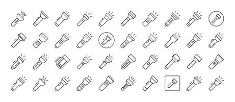 Camping Flashlight Bundle of Related Line Icons. Outline Signs for Graphic and Web Design, Apps, Adverts, Various Cards vector