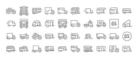 Truck and Motor Home Line Icon Bundle. Outline Signs for Graphic and Web Design, Apps, Adverts, Various Cards vector