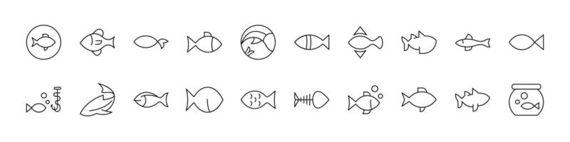 Bundle of Fish Related Line Icons. Outline Signs for Graphic and Web Design, Apps, Adverts, Various Cards vector