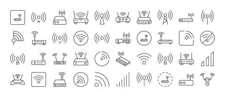 WiFi and Router Line Icon Bundle. Outline Signs for Graphic and Web Design, Apps, Adverts, Various Cards vector