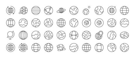 Globe and Planet Line Icon Set. Outline Signs for Graphic and Web Design, Apps, Adverts, Various Cards vector