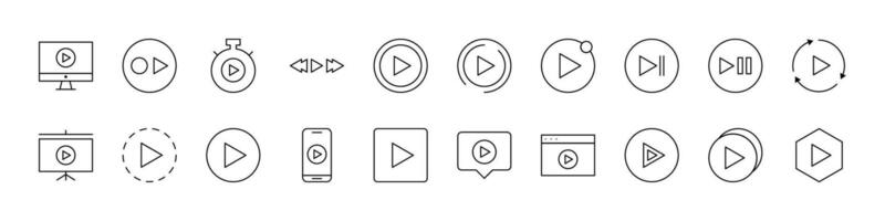 Pack of Play Sign Related Line Icons. Outline Signs for Graphic and Web Design, Apps, Adverts, Various Cards vector