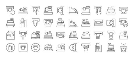 Money Line Icon Pack. Cash Register and Receipt Outline Signs for Graphic and Web Design, Apps, Adverts, Various Cards vector