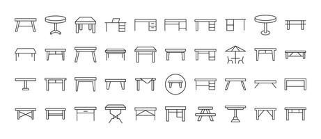 Dinner and Work Table Modern Outline Style Icons for Design, Cards, Apps, Social Networks vector
