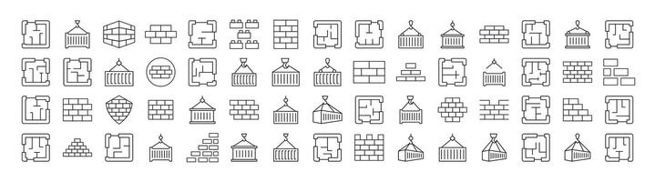 Pack of Brick Wall, Blocks, Floor Plan, Building Related Line Icons. Outline Signs for Graphic and Web Design, Apps, Adverts, Various Cards vector
