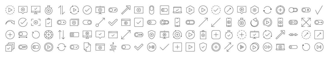 Minimalistic Linear Illustrations of Interface. Contains Icons of Arrows, Plus, Check, Play that Can Be Used for Design of Cards, Posts, Apps, Web Sites vector