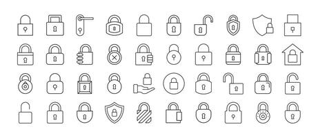 Lock Line Icon Pack. Door and Padlock Outline Signs for Graphic and Web Design, Apps, Adverts, Various Cards vector