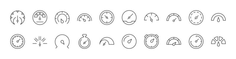 Speedometer Thin Line Icon Set. Outline Signs for Graphic and Web Design, Apps, Adverts, Various Cards vector