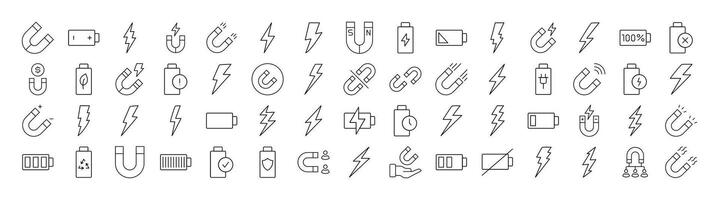 Magnet, Battery, Lightning Modern Outline Style Icons for Design, Cards, Apps, Social Networks vector