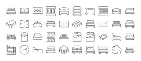 Bed and Mattress Related Line Icons for Web Sites, Books, Cards, Apps. Editable Stroke. Perfect for Web Sites, Books, Cards, Apps vector