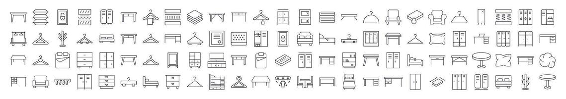 Furniture Icon Pack. Contains Icons of Bed, Table, Mattress, Coat Hook that Can Be Used for Design of Cards, Posts, Apps, Web Sites vector