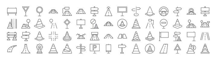 Road, Path, Traffic Cone Line Icon Pack. Outline Signs for Graphic and Web Design, Apps, Adverts, Various Cards vector