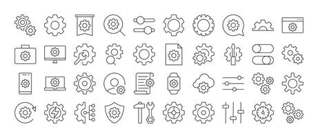 Cogwheel and Gear Related Line Icons for Web Sites, Books, Cards, Apps. Editable Stroke. Perfect for Web Sites, Books, Cards, Apps vector
