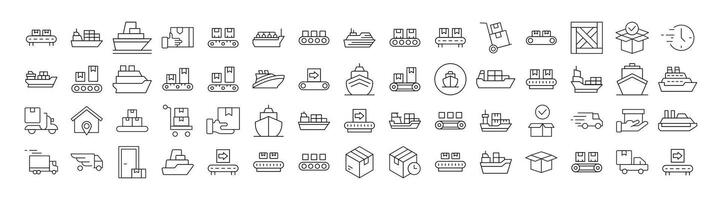 Delivery and Transportation Line Icon Set. Outline Signs for Graphic and Web Design, Apps, Adverts, Various Cards vector