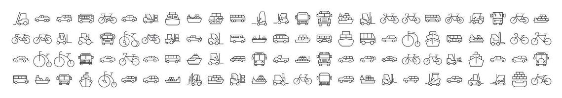 Bus, Ship, Tractor, Bicycle, Car Related Line Icons for Web Sites, Books, Cards, Apps. Editable Stroke. Perfect for Web Sites, Books, Cards, Apps vector