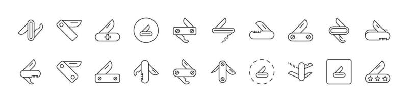 Camping Line Icon Pack. Folding Knife Outline Signs for Graphic and Web Design, Apps, Adverts, Various Cards vector