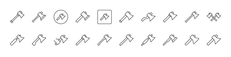 Firewood chopping Line Icon Bundle. Axe Outline Signs for Graphic and Web Design, Apps, Adverts, Various Cards vector