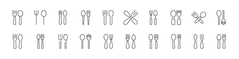 Fork and Spoon Pack of Thin Icons. Editable Stroke. Perfect for Web Sites, Books, Cards, Apps vector