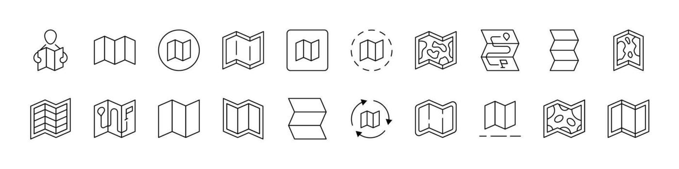 Travel Line Icon Set. Contains Icons of Map for Graphics, Concept, Apps vector