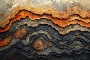 Textured sedimentary strata abstract forms in earth tones layers, geology photo