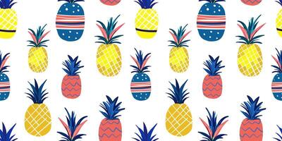 modern seamless pattern multicolored red yellow blue painted doodle style pineapples for web design decorations textile white isolated background retro style vector
